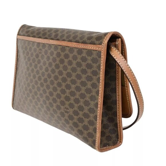 CELINE Logo Macadam Pattern Shoulder Bag PVC Leather Brown GHW Italy 65FB173 - Picture 4 of 14